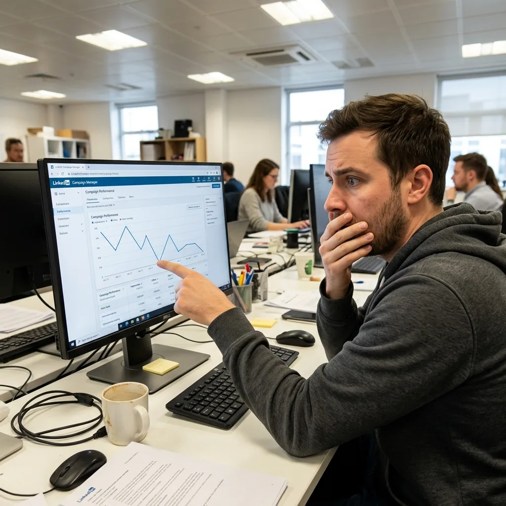 Audit LinkedIn kampaní: 7 kroků, jak zastavit plýtvání rozpočtem 1 Detailní analýza a audit LinkedIn kampaní na monitoru s grafy