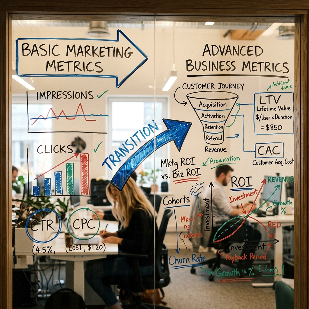 Graf znázorňující přechod od CPL k CPO a LTV v B2B marketingu