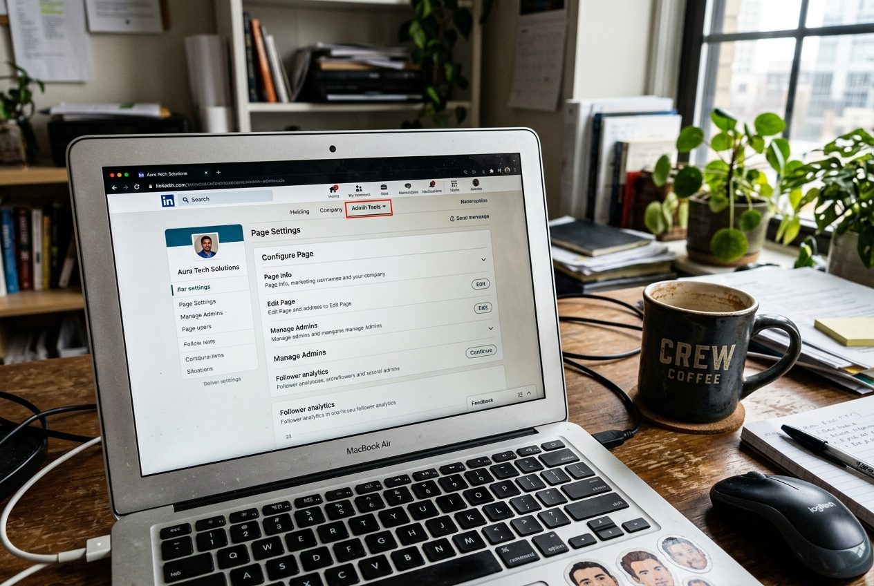Jak založit firemní profil na LinkedIn: Nedělejte tyto 3 chyby 2 Ukázka nastavení firemní stránky a úvodní fotky na síti LinkedIn
