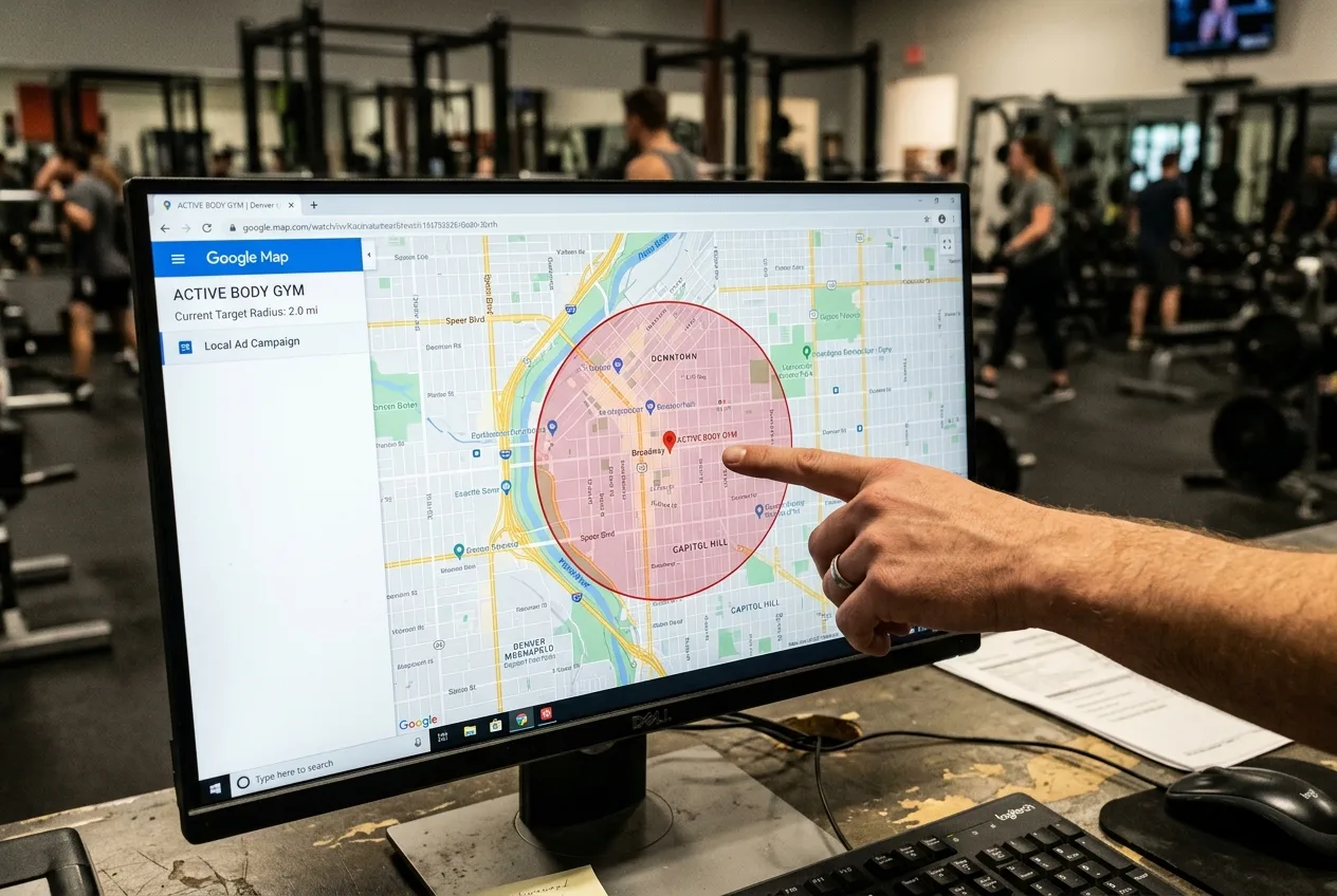 Ukázka nastavení geografického cílení a denní útraty v Skliku pro gym