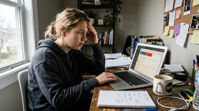 Školení Google Ads reklamy: 7 chyb, které vás stojí peníze (A jak je napravit) 11 Konzultant vysvětluje grafy a výsledky Google Ads kampaní na notebooku