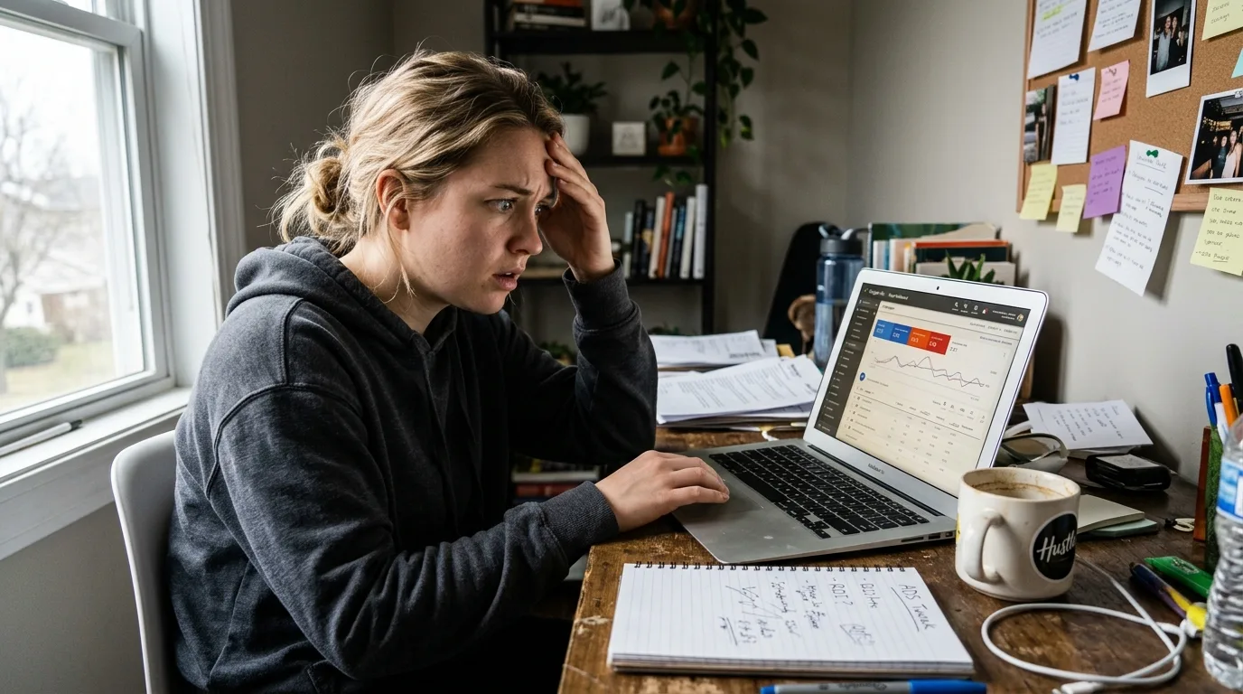 Školení Google Ads reklamy: 7 chyb, které vás stojí peníze (A jak je napravit) 1 Konzultant vysvětluje grafy a výsledky Google Ads kampaní na notebooku